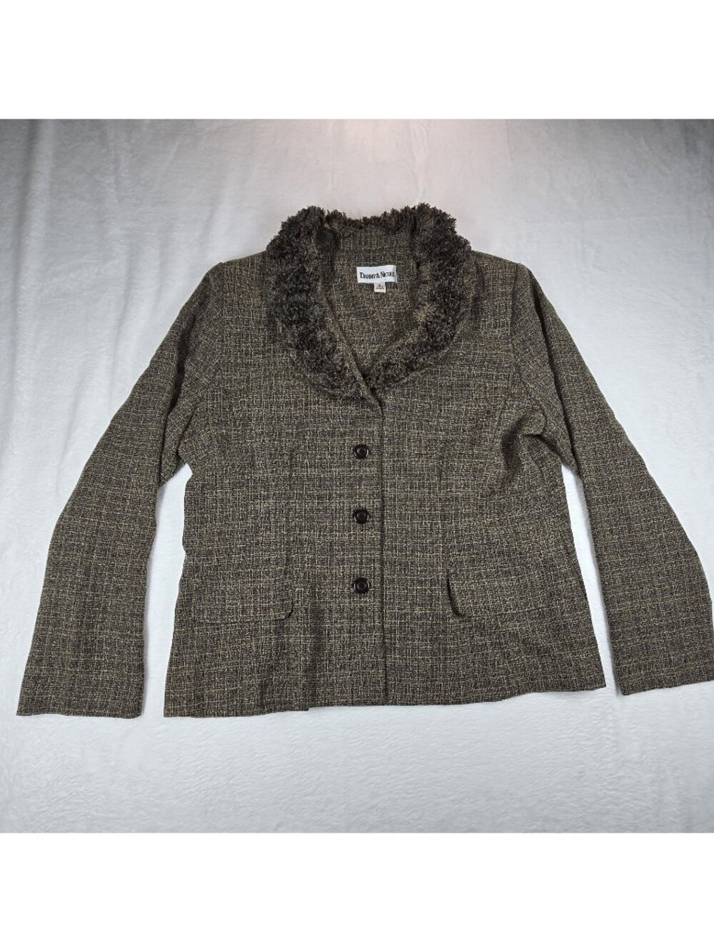 Danny & Nicole Size 8 Blazer Jacket Shoulder Pads Faux Pockets TV Static Look